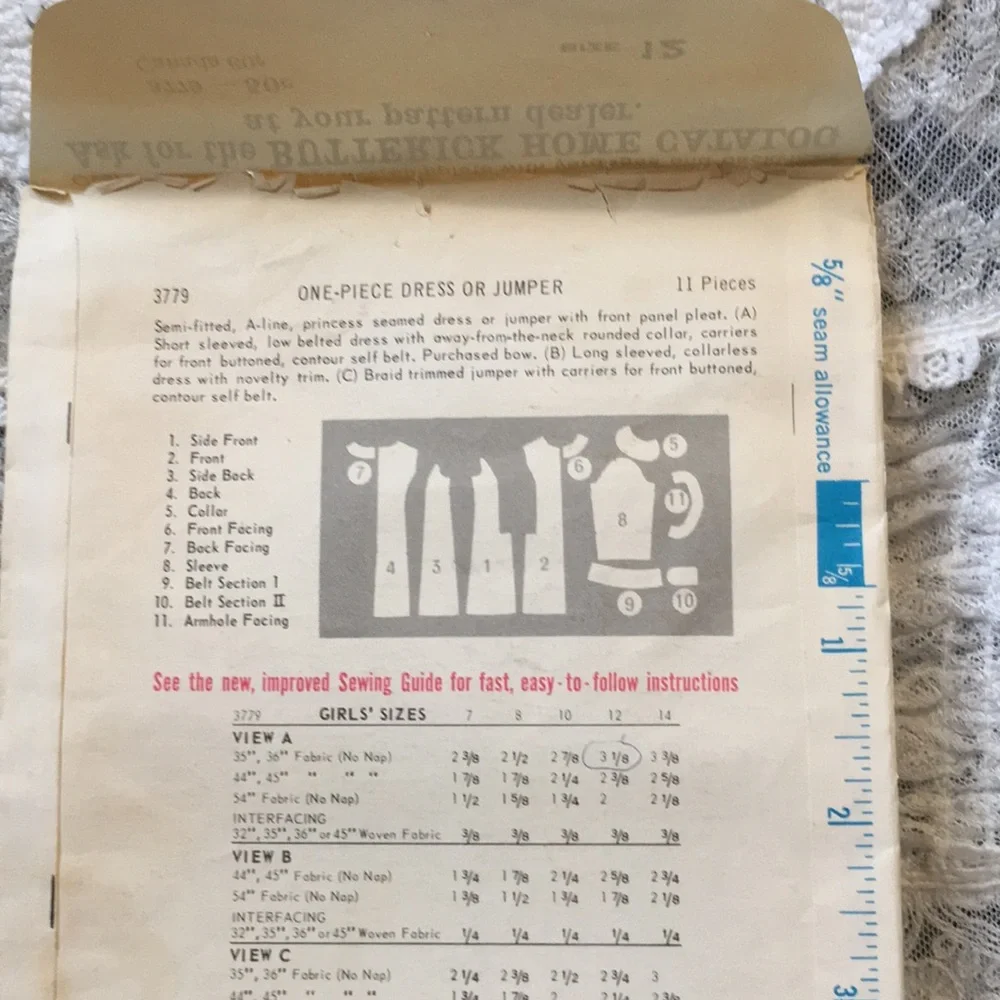 1960s sewing pattern Butterick 3779, girls dress, used, chest 30”